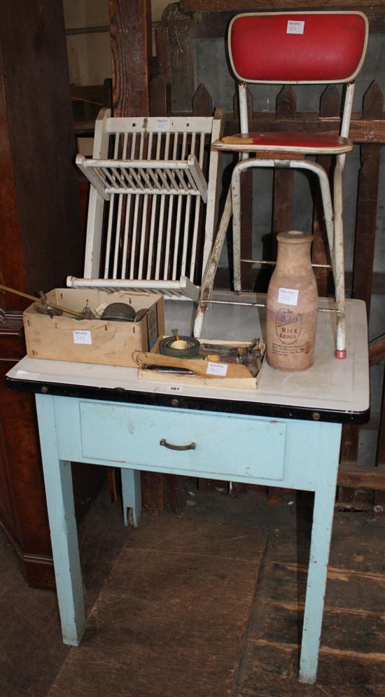 French 1950s kitchen table, stool etc